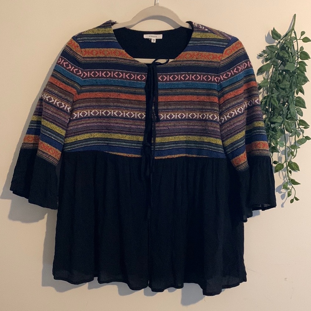 Pleione woven tied cardigan blouse sz M